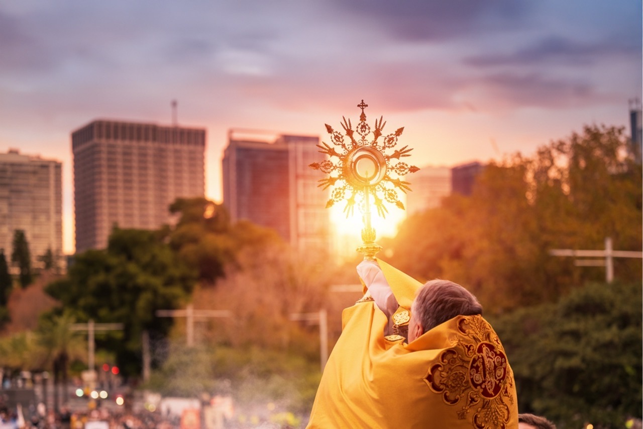 Religious ceremony at sunset.