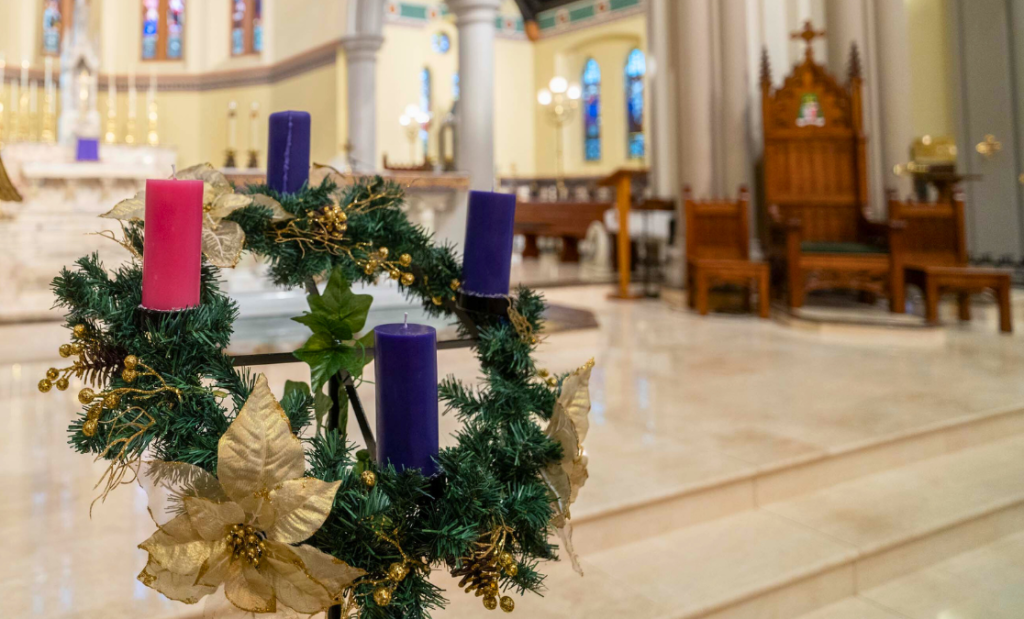 Advent wreath in church setting